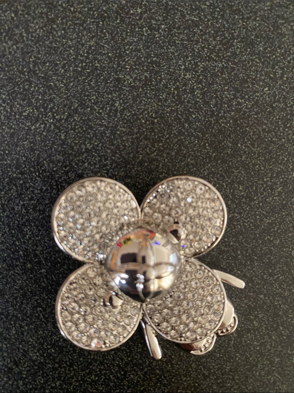 Fashion Jewelry Silver Crystal Four-Petal Flower Brooch